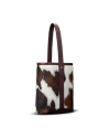 Quarterfront view of Wine Tote - Brown Multi on plain background