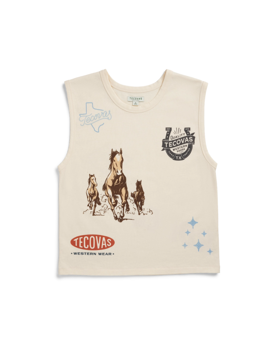 Front view of Women's Muscle Tank - Bone on plain background
