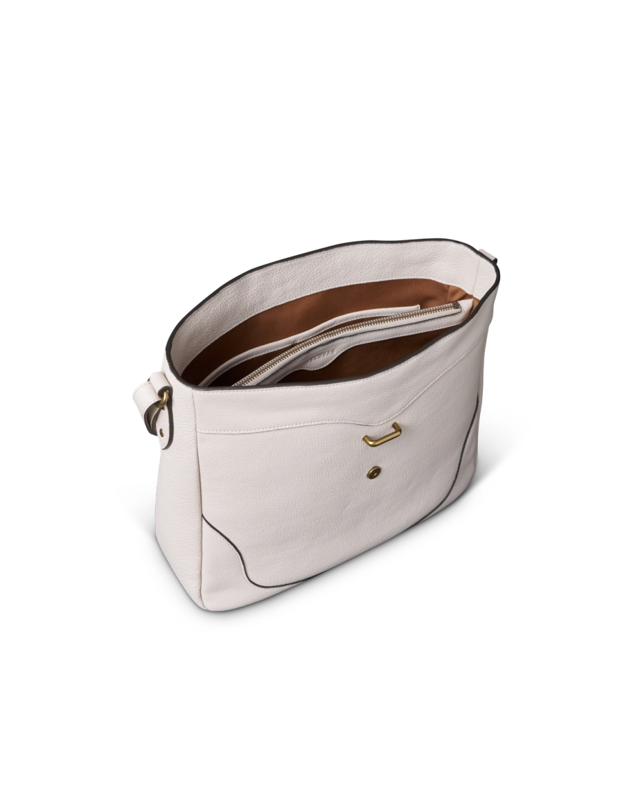 Front view of Women's Sierra Hobo Bag - Antique White on plain background