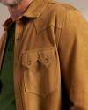 Closeup detail view of Men's Goat Suede Sawtooth Overshirt - Tan