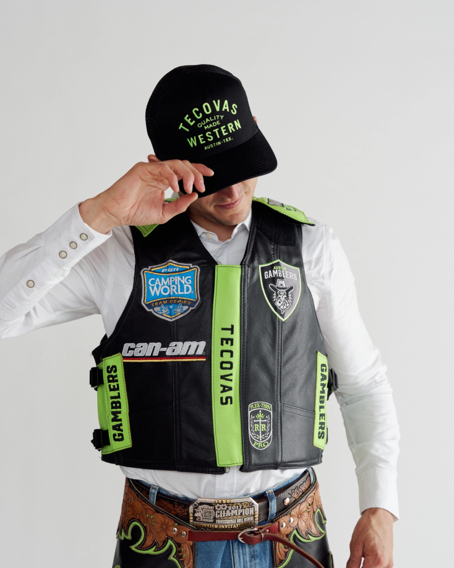 View of Quality Made Western Five-Panel Trucker Hat - Black / Gamblers Green Black/Gamblers Green Cotton/Polyester