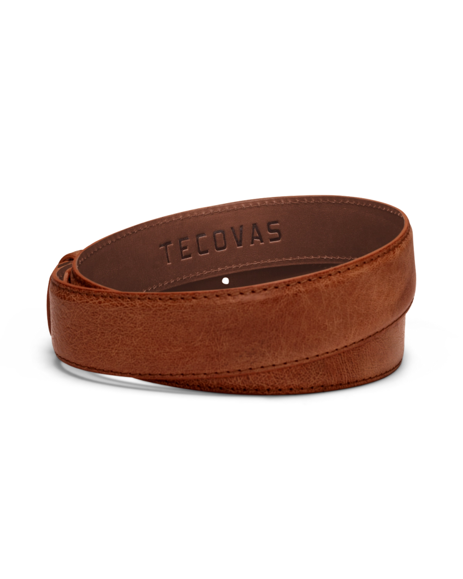 Back view of Men's Smooth Ostrich Belt II - Russet on plain background