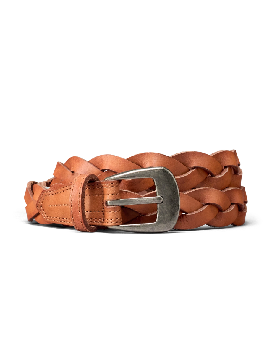 Front view of Women's Braided Belt - Tan on plain background