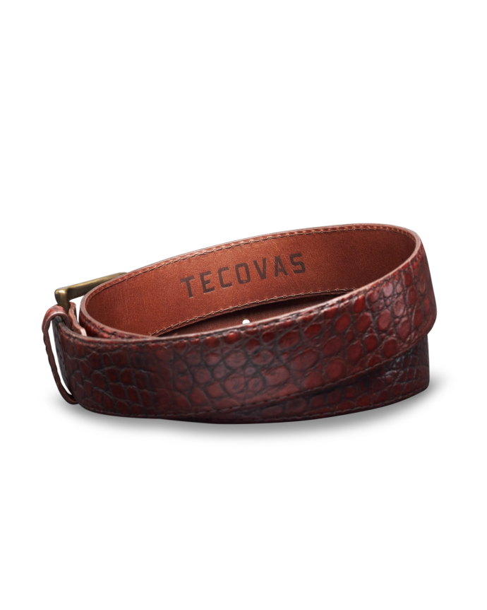 Back view of Men's Birthday Belt IX - Dark Cognac on plain background