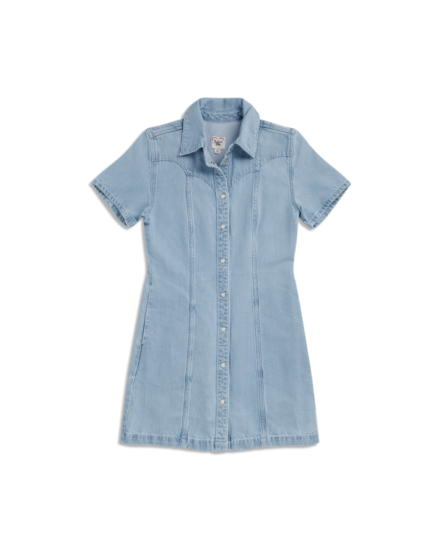 women's short sleeve denim dress Short Sleeve V-Neck Denim Dress S