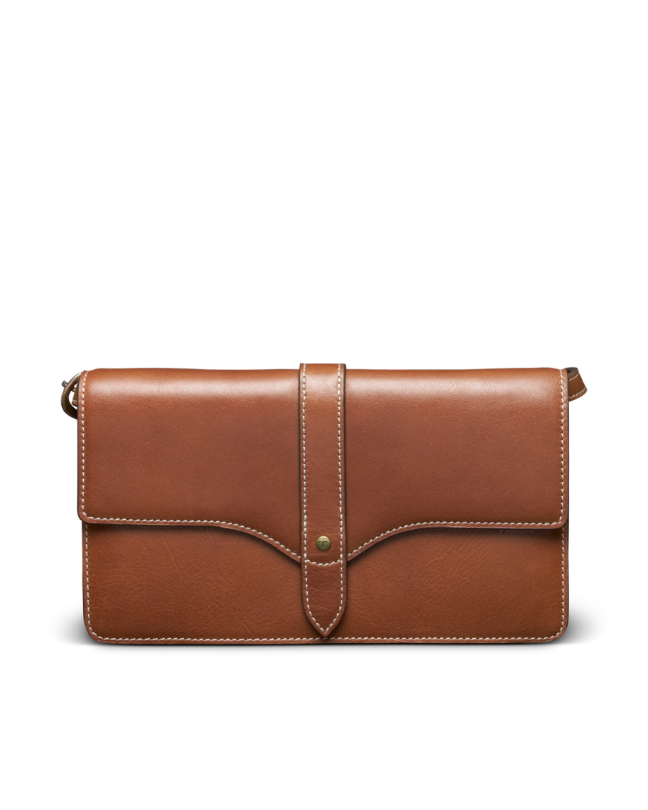 Front view of Women's Sierra Convertible Crossbody - Saddle Tan on plain background