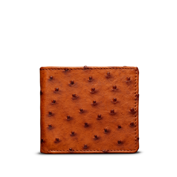 Front view of Ostrich Billfold - Pecan on plain background