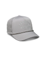 Quarterfront view of Quality Made Performance Trucker Hat - Gray on plain background