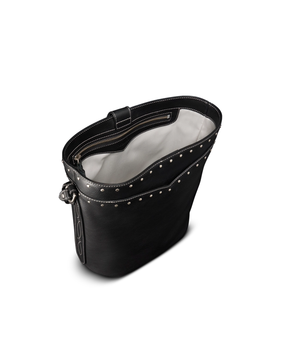 Front view of Shoulder Bucket Bag - Black on plain background