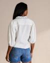 Back view of Women's Embroidered Double Gauze Top - White/Multi on model