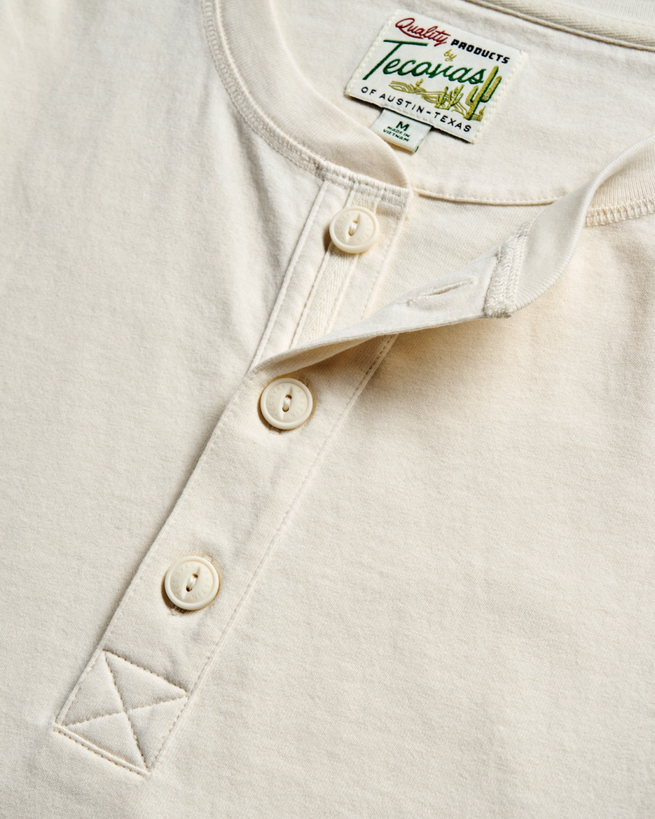 Closeup detail view of Men's Henley LS - Whisper White