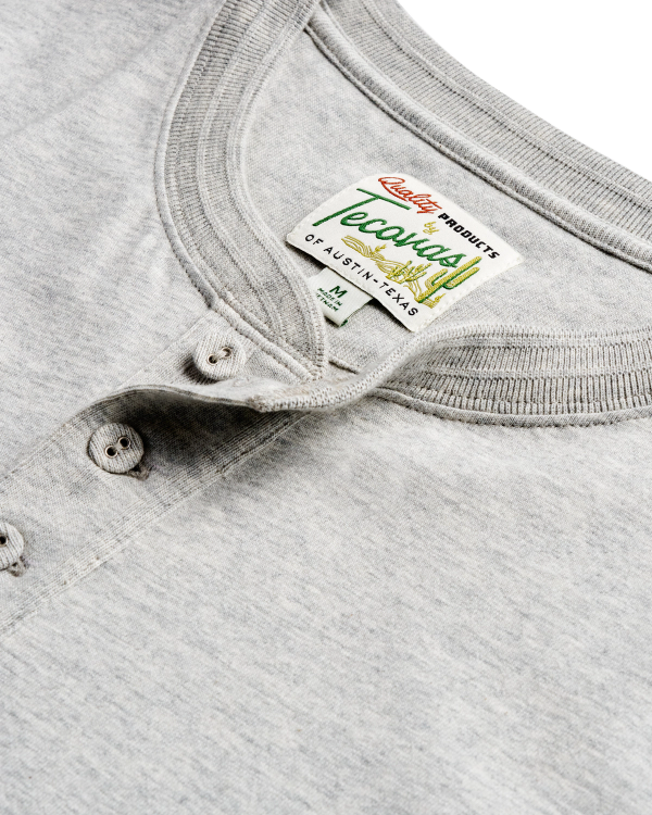 Closeup detail view of Men's Standard Issue Short Sleeve Henley - Gray Heather