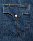 Closeup detail view of Men's Long Sleeve Denim Pearl Snap - Dark Wash