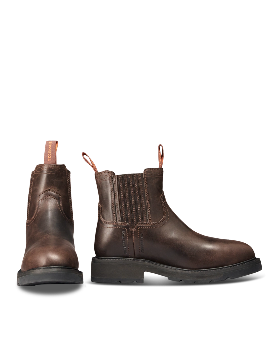 Pair view of Women's LongHaul Waterproof Chelsea Composite Toe Work Boot - Espresso Cowhide on plain background