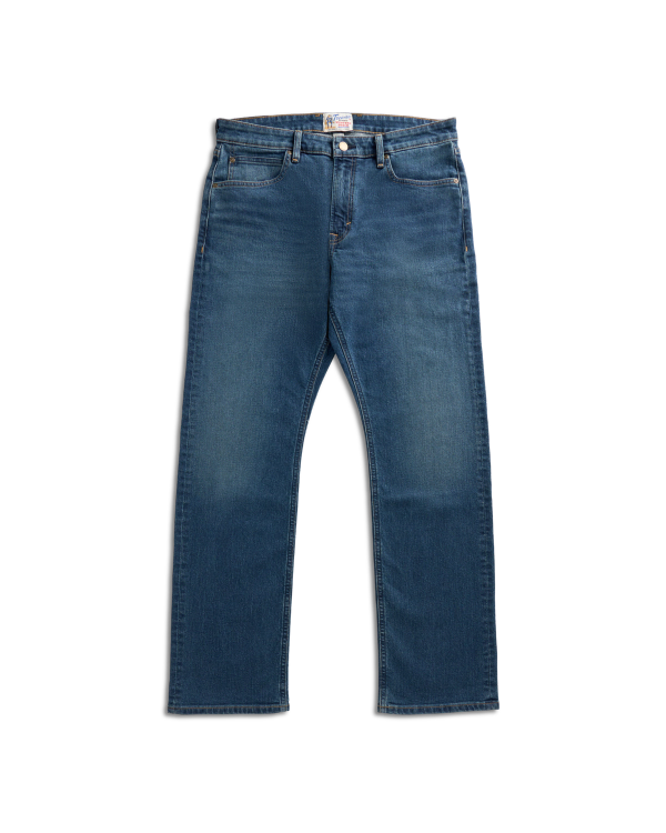 Front view of Men's Straight Stretch Denim - Medium Dark on plain background