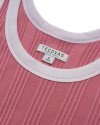 Closeup detail view of Women's Scoop Neck Ribbed Tank - Dusty Pink/White