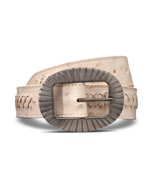 Front view of Women's Center Bar Buckle Belt - Pearl on plain background