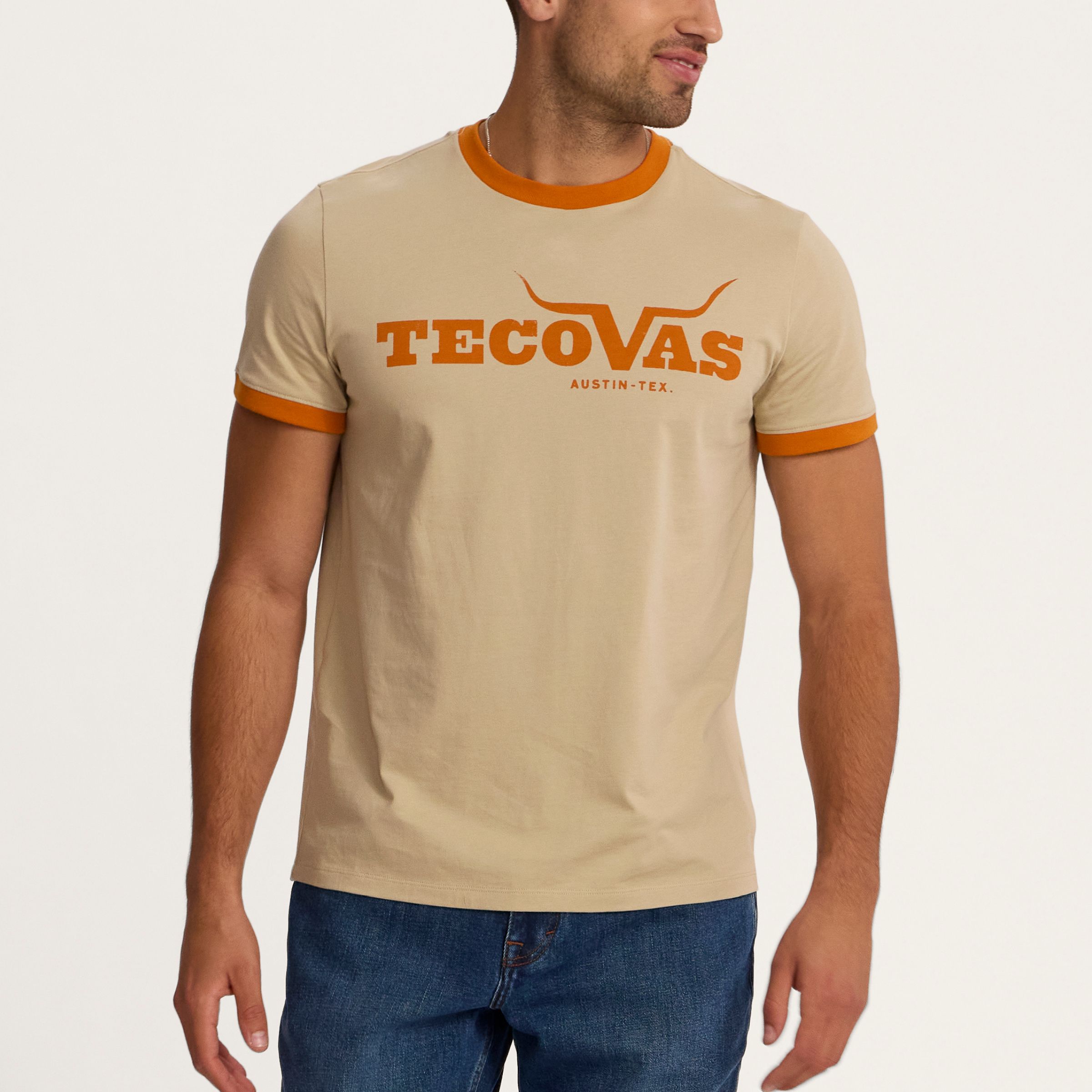 Men's Graphic Western T-shirt | Men's Logo Tee: Horns Ringer Tee