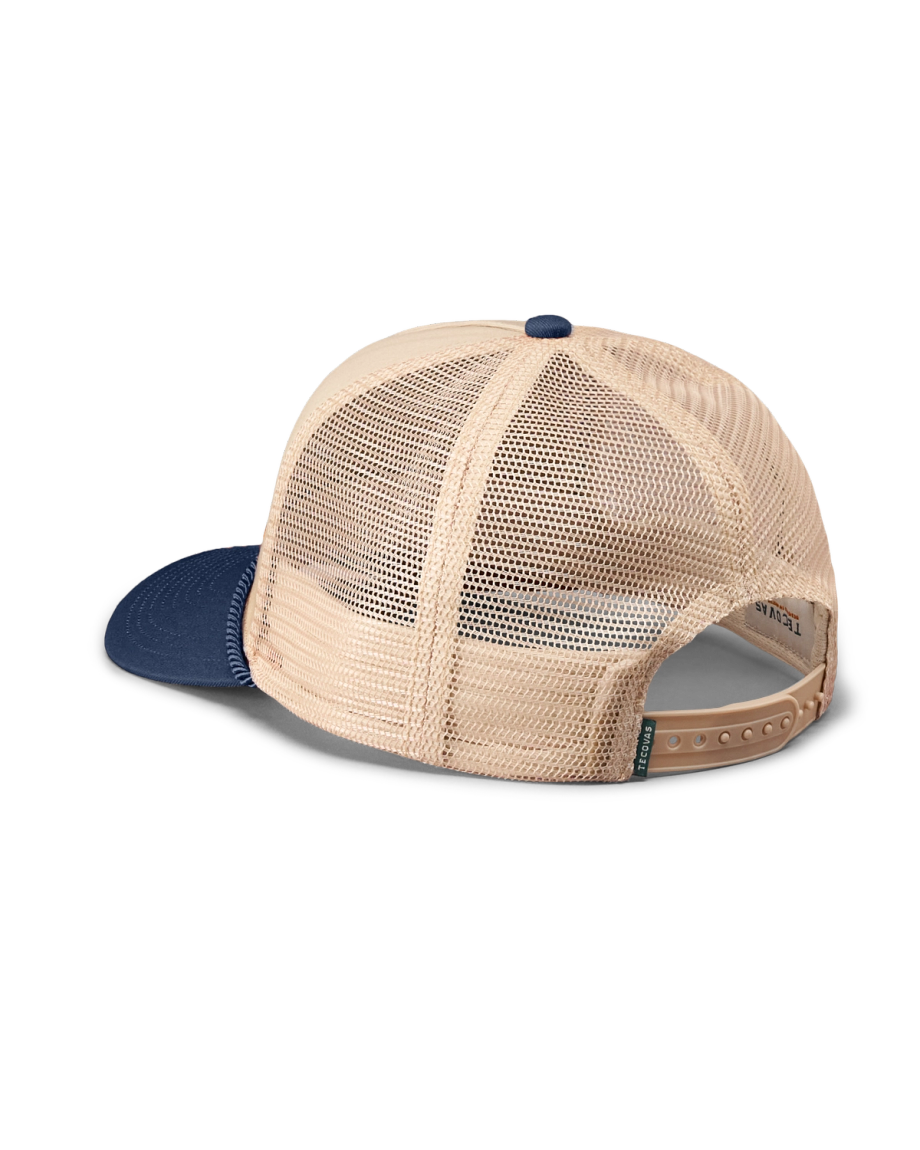 Quarterback view of Tecovas Badge Trucker - Navy on plain background