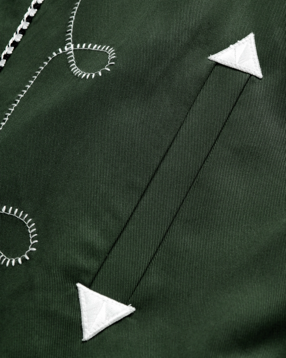 Closeup view of Men's Tecovas X H Bar C Birthday X Bolero Jacket - Green