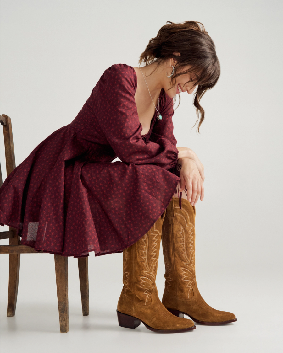 Tecovas Women's Long Sleeve Mini Dress, Burgundy Floral, Cotton Blend, Size Large Tecovas Women's Long Sleeve Mini Dress, Burgundy Floral, Cotton Blend, Size Large