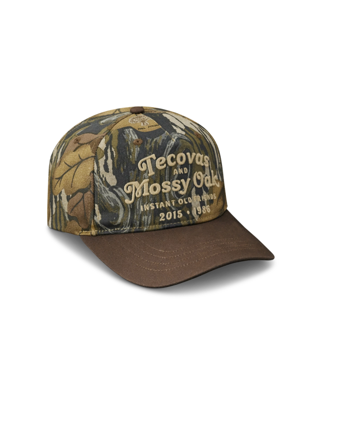 Quarterfront view of Tecovas x Mossy Oak Fall Foliage Hat - Mossy Oak Fall Foliage on plain background