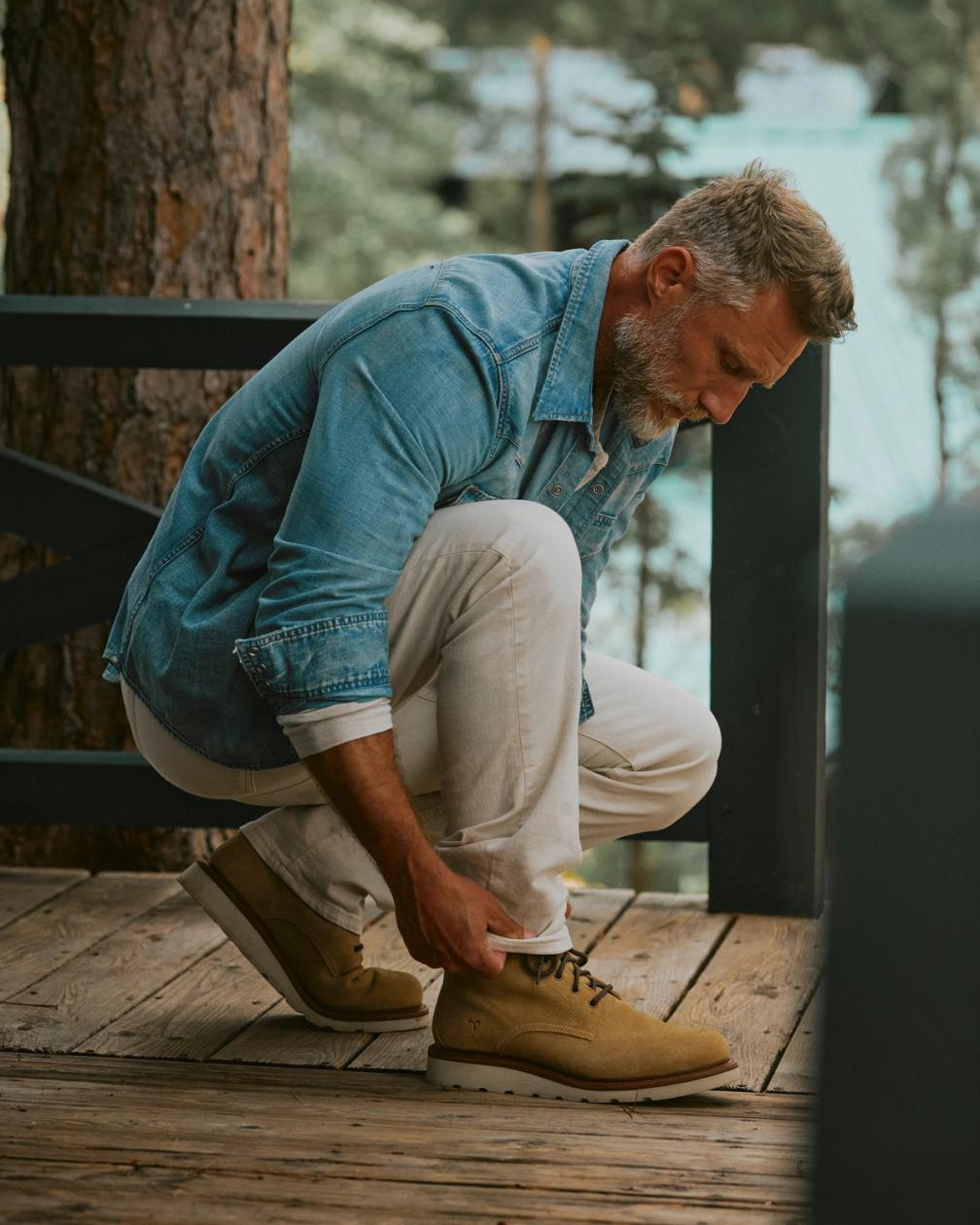 blue dress shirt grey pants brown shoes Tecovas Cowboy Boots, Work Boots & Western Wear for Men, Women & Kids grey chinos blue shirt