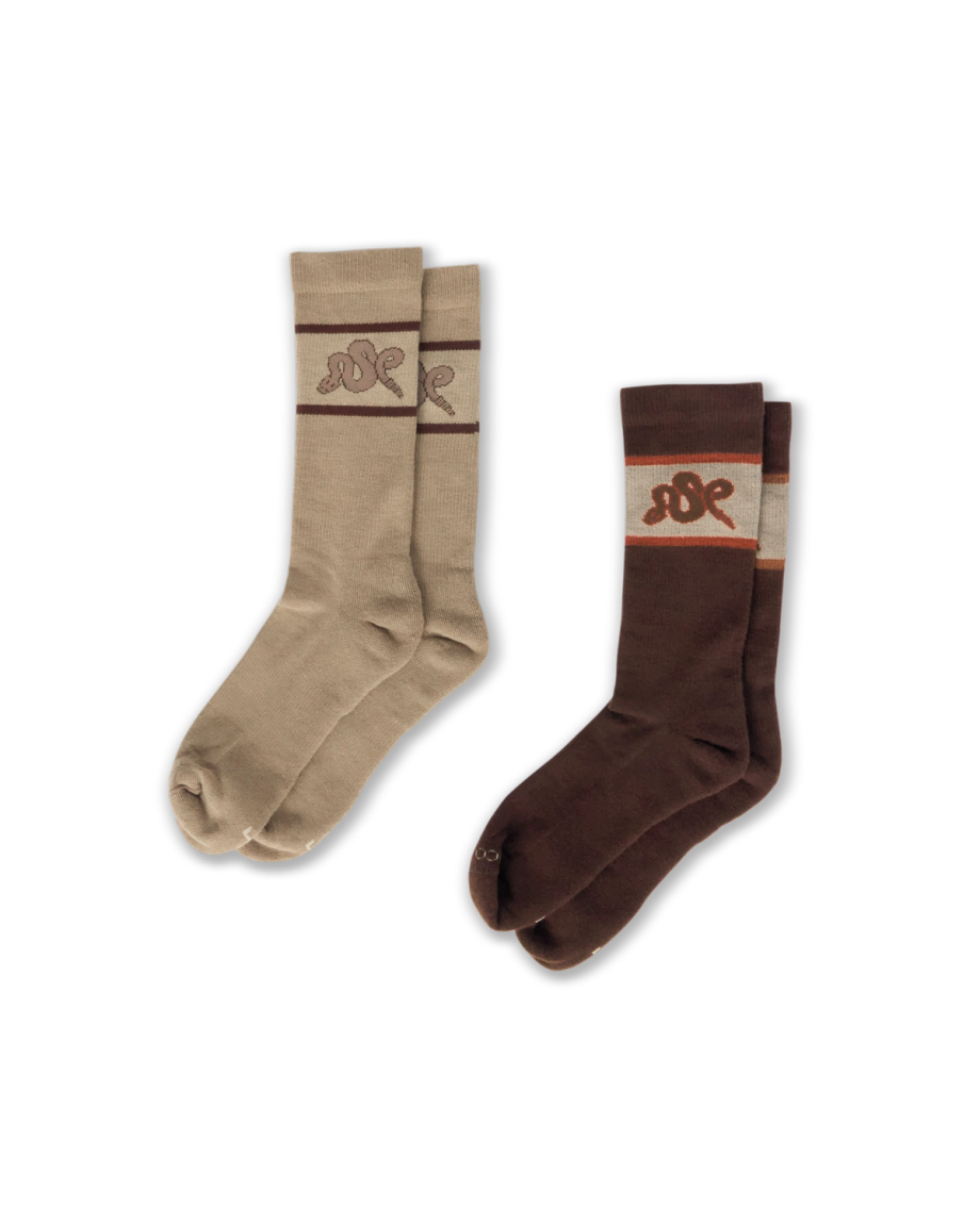 Quarterfront view of Crew Socks (2-Pack) - Texas Rattlesnake Cream on plain background
