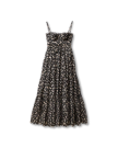 Front view of The Willow Dress by Kristopher Brock - Black/Beige Floral on plain background