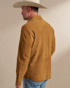 Back view of Men's Goat Suede Sawtooth Overshirt - Tan on model