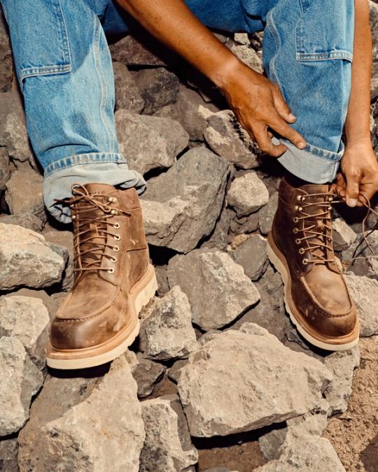 mens brown dress boots with jeans Plain Toe Lace up Boots with Zipper - Brown main image 0