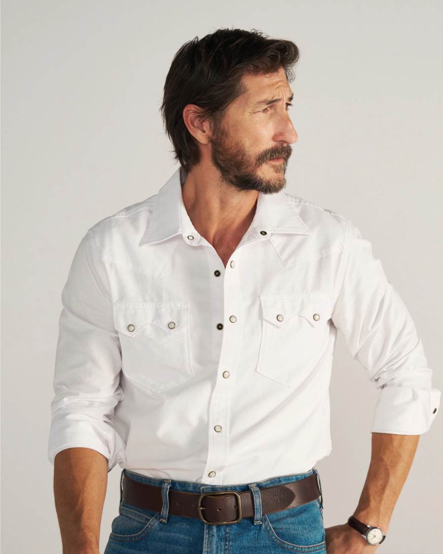 Men's Oxford Pearl Snap Shirt - White cotton | Tecovas