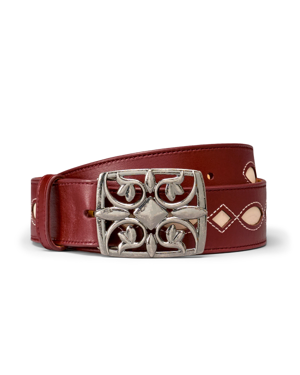 View of Women's Diamond Inlay Belt - Scarlet/Bone