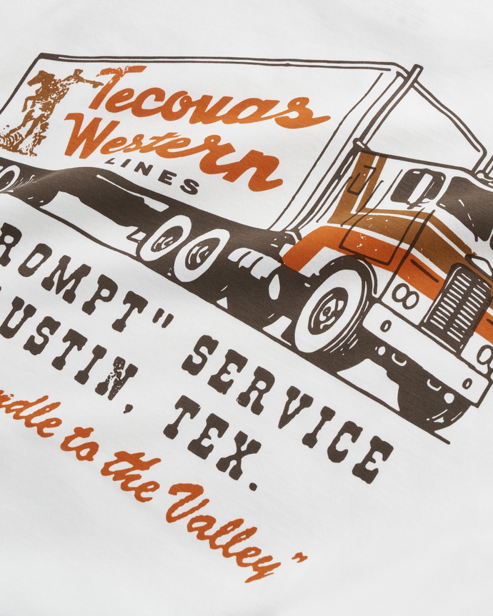 Closeup view of Men's Tecovas Western Lines Tee - Bone / Multi