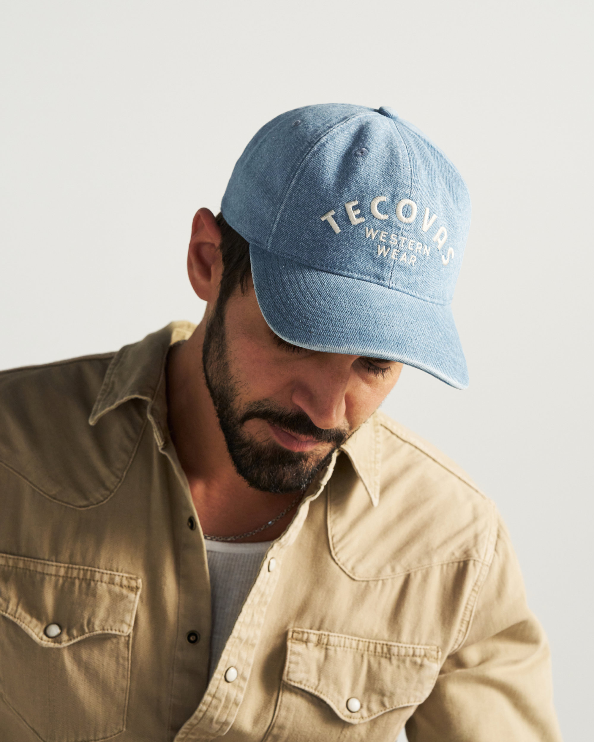 View of Tecovas Western Wear Denim Hat - Blue
