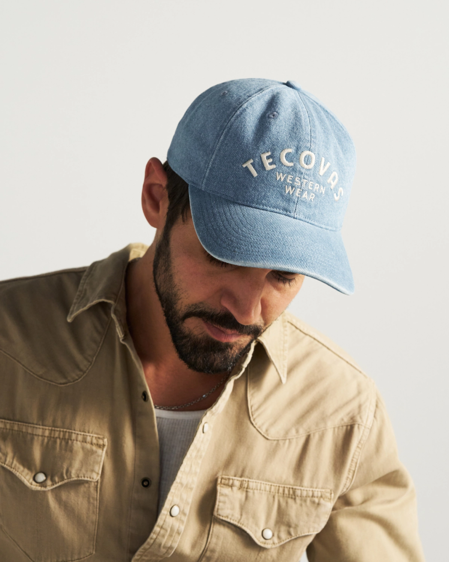 View of Tecovas Western Wear Denim Hat - Blue