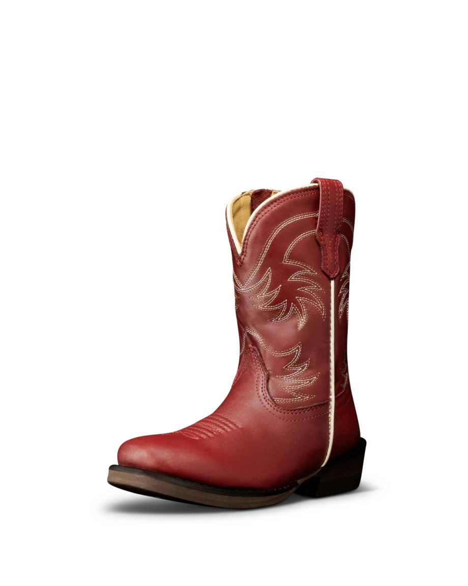 Quarterfront view of The Annie Toddler - Scarlet on plain background