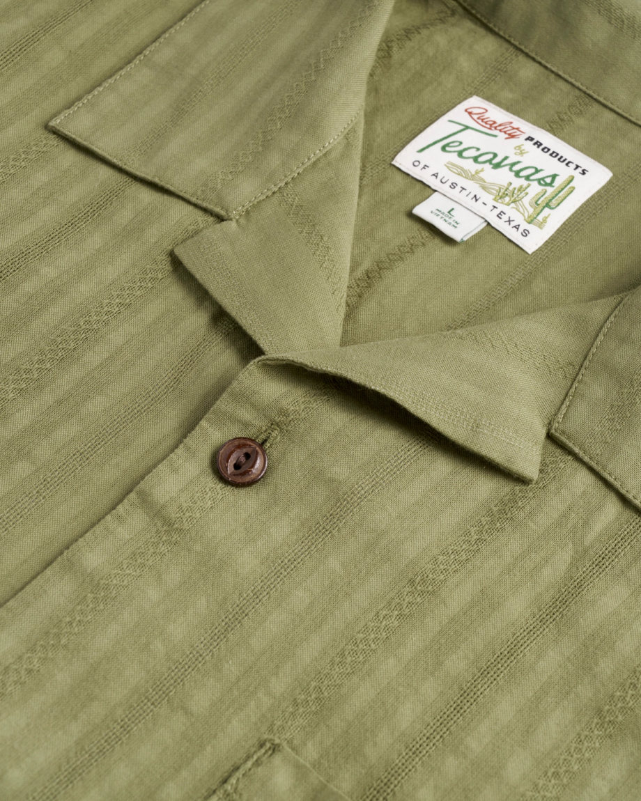 Closeup detail view of Men's Dobby Camp Shirt - Sage