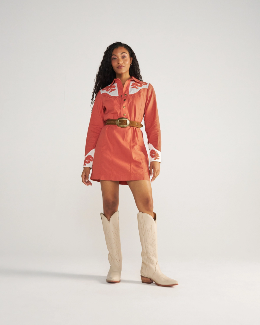 Women's Long Sleeve Applique Mini Dress | Tecovas Women's Long Sleeve Applique Mini Dress | Tecovas