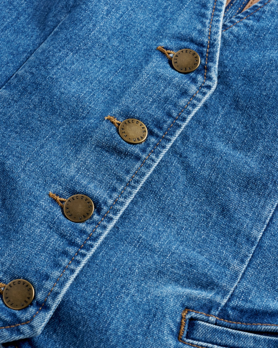 Closeup view of Women's Denim Vest - Medium Wash