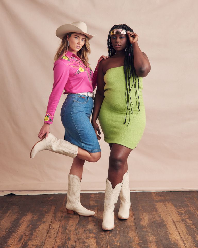 cowboy boots, two women, white cowgirl boots