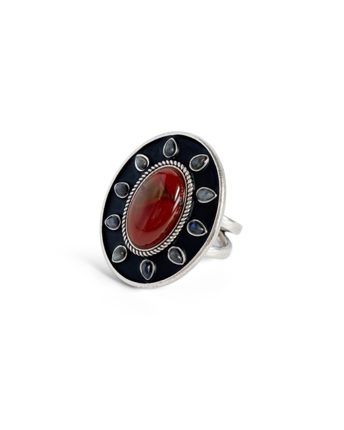Quarterfront view of Birthday X Iron Lamb Ring - Multi on plain background