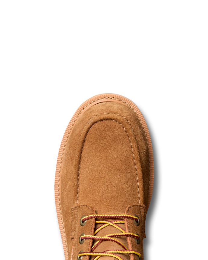 Toe view of LongHaul Waterproof Moc Composite Toe Work Boot - Cashew on plain background