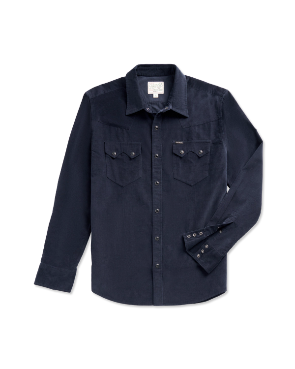 Closeup detail view of Men's Texas Weight Corduroy Pearl Snap - Dark Navy