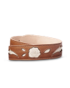 Back view of Women's Rose Inlay Belt - Caramel / Bone on plain background