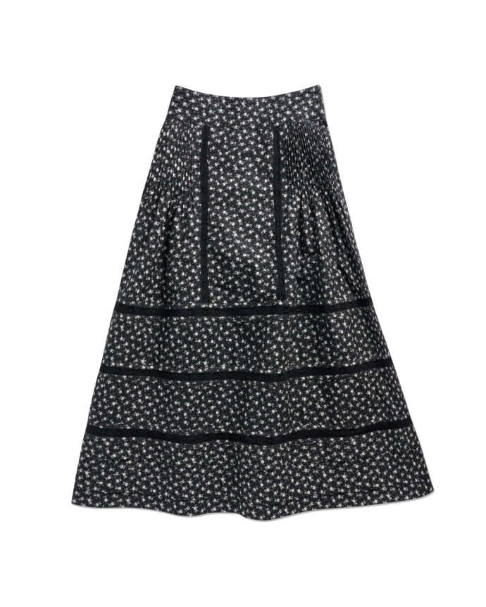 Front view of Women's Cotton Poplin Midi Skirt - Black / White on plain background