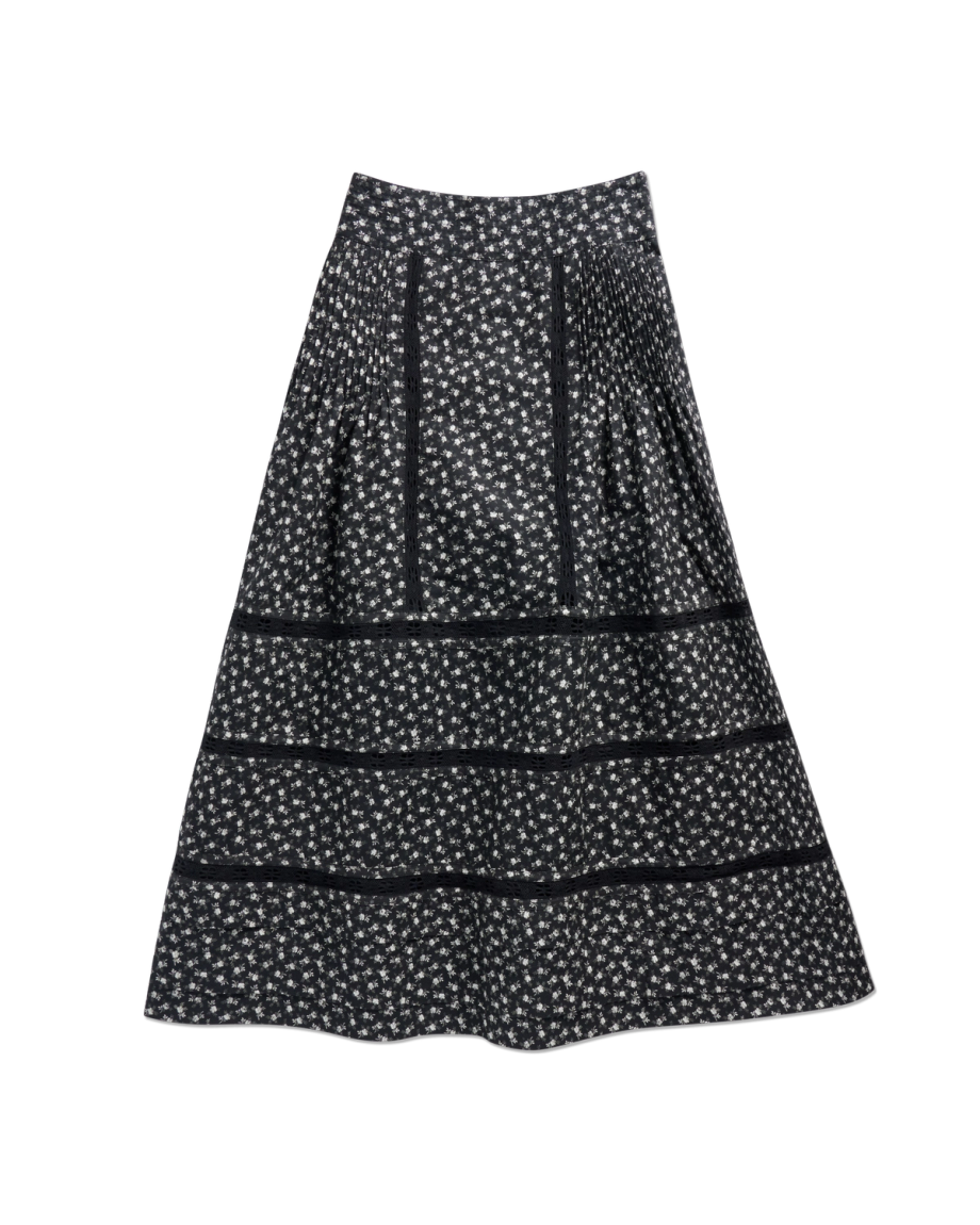 Front view of Women's Cotton Poplin Midi Skirt - Black / White on plain background