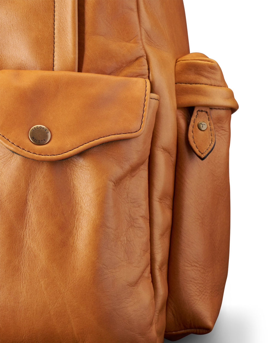 Closeup view of Men's Leather Backpack - Caramel