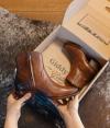 Womens brown zip boots in Tecovas box