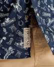 Closeup detail view of Men's Vintage Weight Sawtooth Short Sleeve Pearl Snap - Navy / White